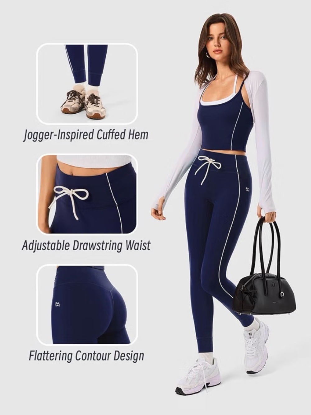 Women's Navy High-Waist Drawstring Active Leggings
